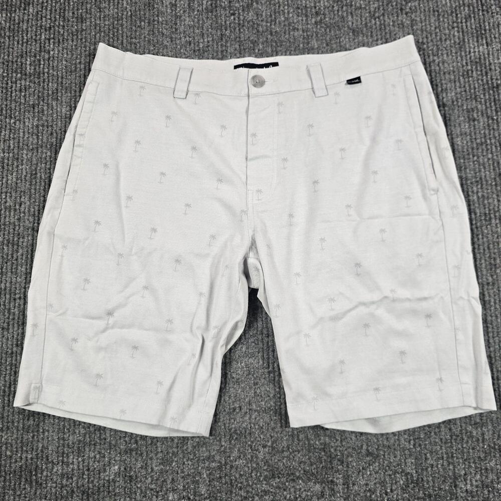 Travis Mathew Shorts Mens 36 Gray Palm Tree Print Chino Stretch Summer Golf